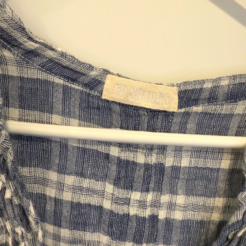 CP Shades Blue White Plaid Linen Regina Cap Sleeve Tunic Dress size small - Picture 2 of 6
